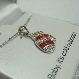 Silver Plated Crystal Mitten Necklace - 18" Long